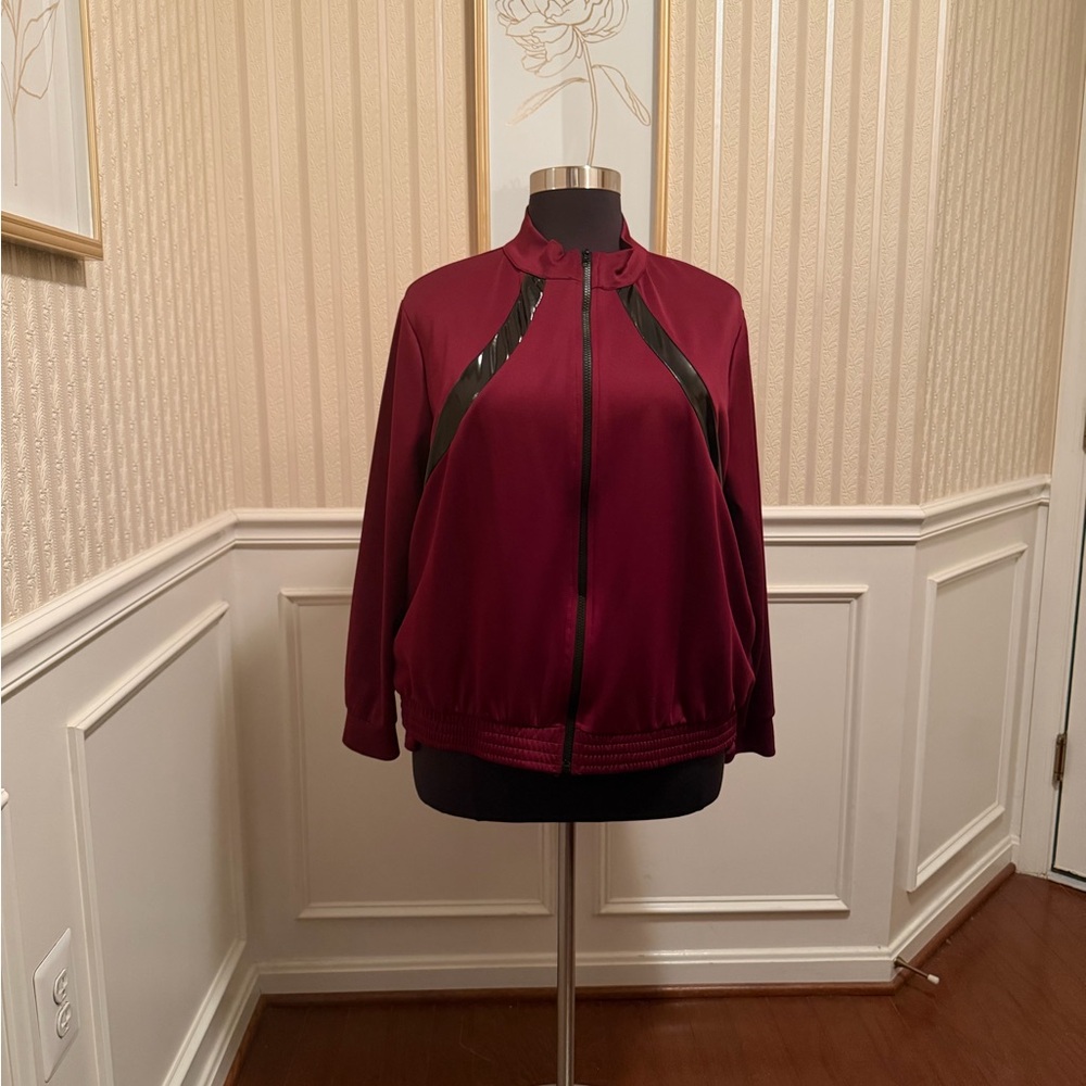 Ashley Stewart Burgundy and Black Varsity Jacket. NEW w/TAGS!!